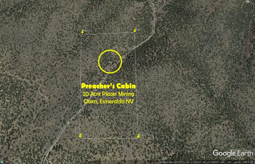 Preacher's Cabin — satellite overview of the claim, Esmeralda County, Nevada