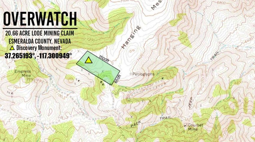 Overwatch Lode — topographic map of the claim, Nevada