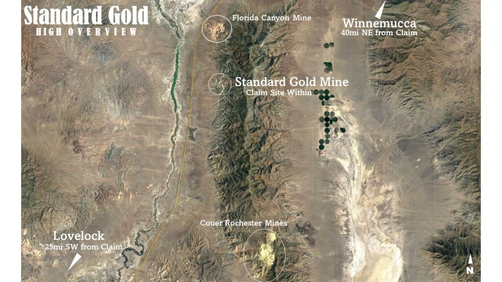 Sierra Gold Placer Mountain — high-level satellite overview showing the claim boundaries, Sierra County, Nevada