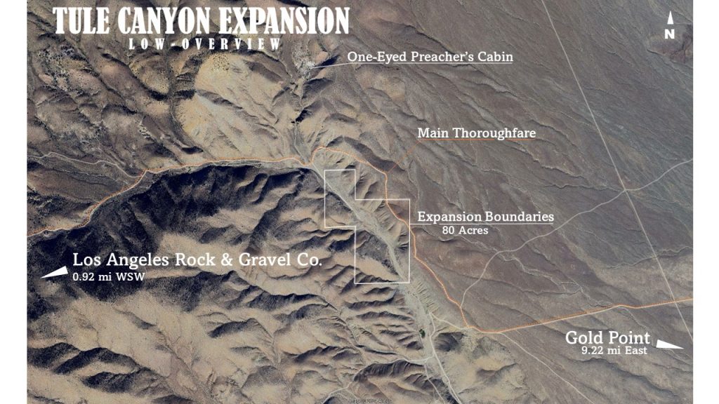 Tule Canyon #2 & #3 — low-level satellite overview showing the claim boundaries, Esmeralda County, Nevada