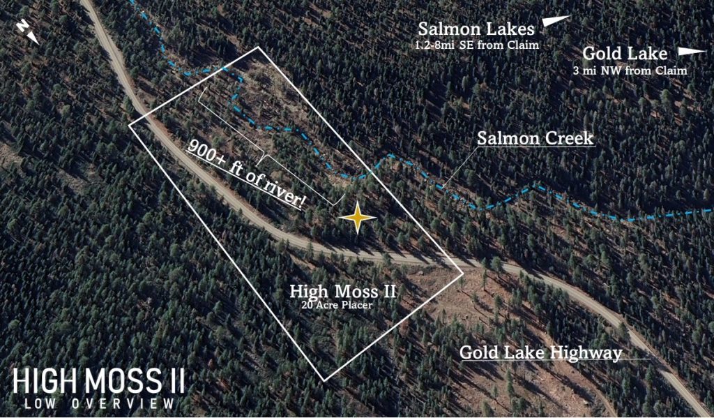 High Moss #91 — low-level satellite overview showing the claim boundaries, Sierra County, California