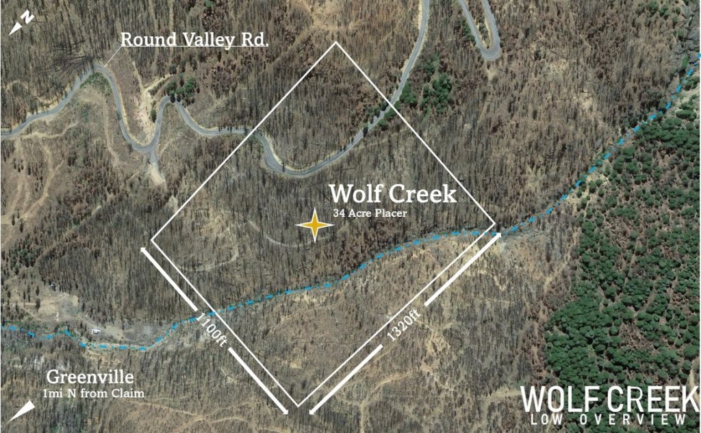 Wolf Creek — low-level satellite overview showing the claim boundaries, Plumas County, California