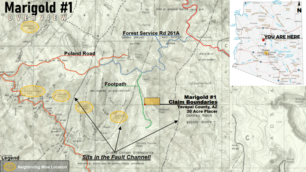 Marigold & Bumblebee — low-level satellite overview showing the claim boundaries, Yavapai County, Arizona